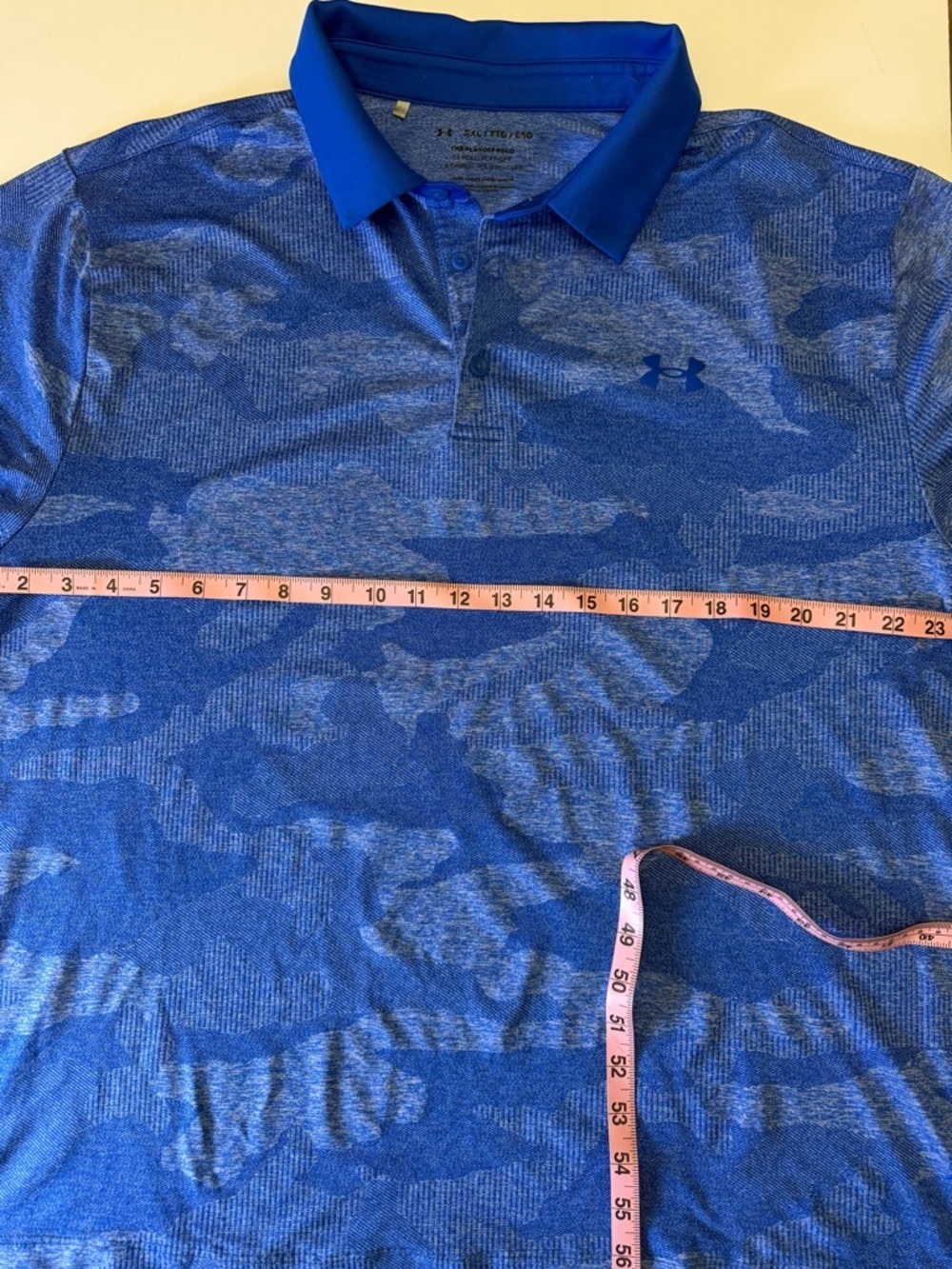 Under Armour Playoff Polo XXL Blue Camo Golf Performance Loose Fit - Picture 2 of 8